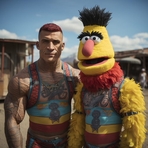 Bert and Ernie bodybuilders in raw style