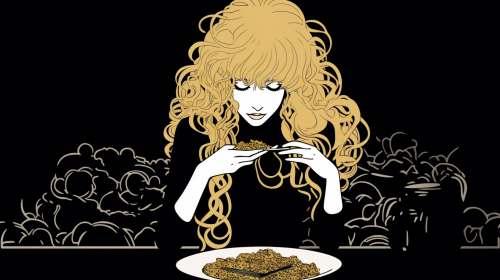 Beyoncé enjoying pasta in Aubrey Beardsley's artwork
