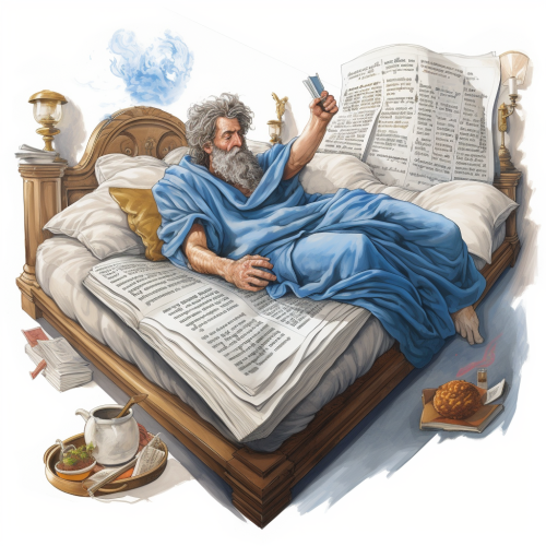 Bible on Procrustes bed caricature