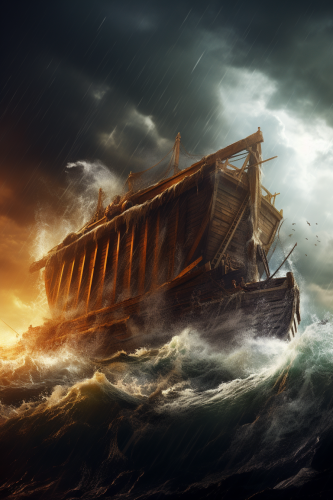 Dramatic biblical ark in storm waves Dramatic biblical ark in storm waves