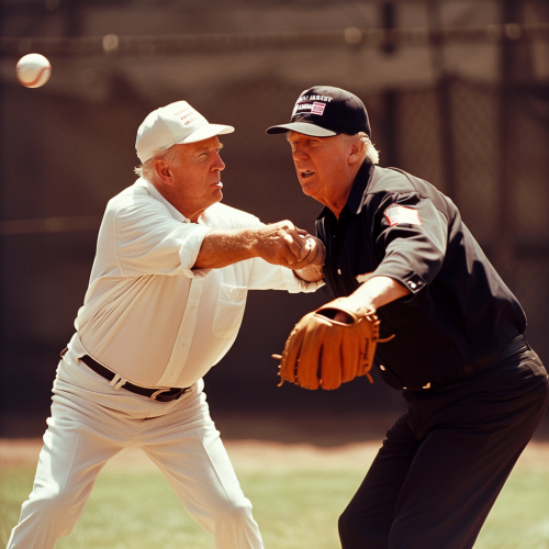 Joe Biden and Donald Trump playing baseball