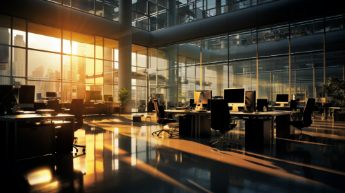 Modern interior design with sunlit office spaces