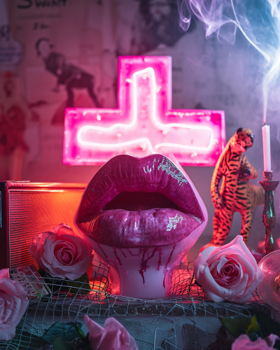 Big Red Lips Covered in Pink Wax