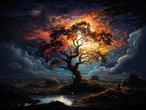 Lively Colors and Impressionistic Brush Strokes of a Big Tree