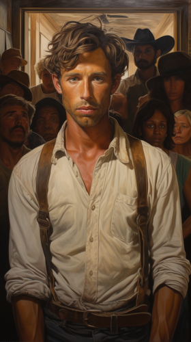 Photorealistic portrait of Billy the Kid in a vintage salon