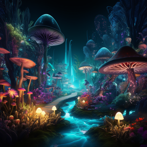 Beautiful bioluminescent garden in full spectrum light