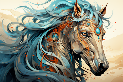 Biomechanical horse tattoo in vintage style