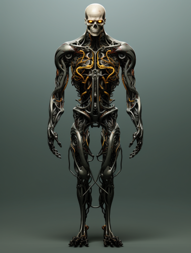Biomechanical humanoid in eerie comic book style