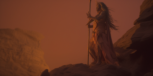 Bizarre Alien Tribal Leader in Martian Landscape