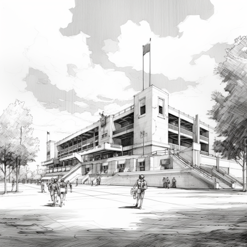 Black and white sketch of Ben Hill Griffin Stadium