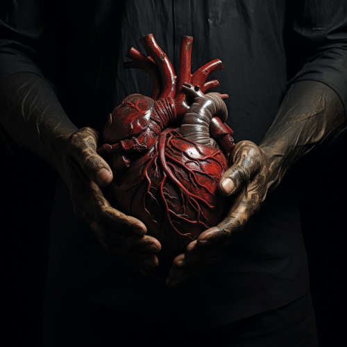 Hand holding human heart