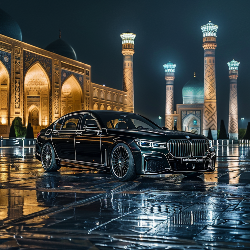 Black BMW Samarkand background night