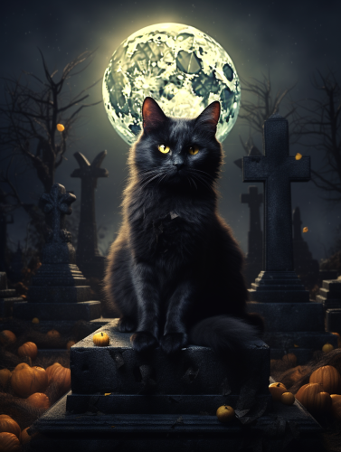 Black cat on tombstone at night Black cat on tombstone at night