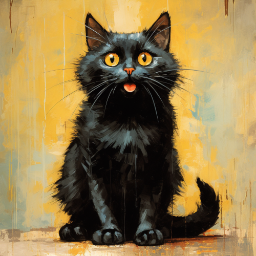 Cute black cat smiling oil painting