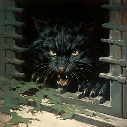 Black cat whispering to hidden creatures in air vent grate