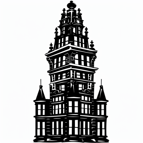 Steampunk City Tower on White