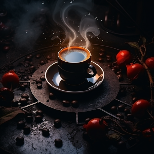 Black Coffee with Moon Eclipse and Zodiac Background