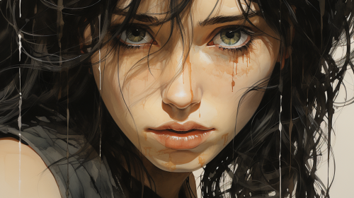 Close-up of Intense Gaze with Black Cracked Earth Eyes and Hair Close-up of Intense Gaze with Black Cracked Earth Eyes and Hair