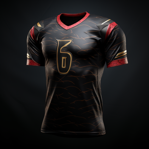 Stylish black football jersey with red and gold accents