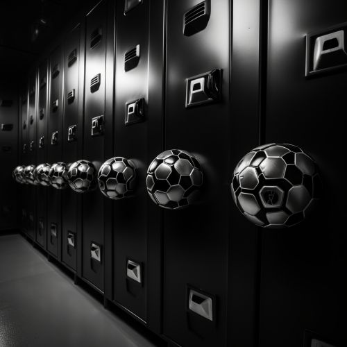 closed black football locker closeup