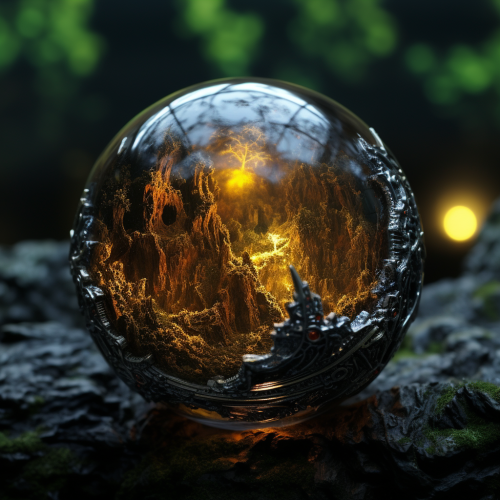 Stunning black glass ball on dark background