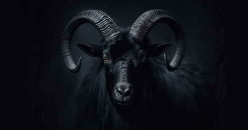 Illustration of mysterious black goat in darkness