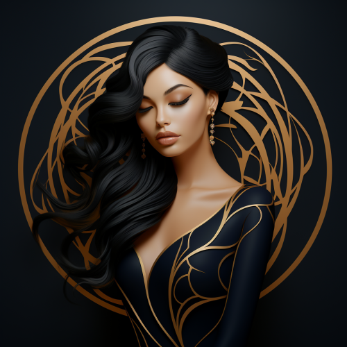 Abstract black and gold female head logo