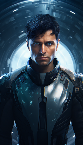 Man in Spaceship with Blue Eyes