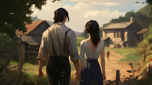 Woman and Man Walking in Rural Stay