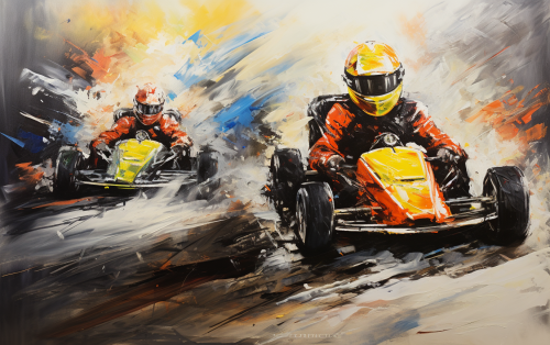 Go-Kart Racing Men in Black Hoods.