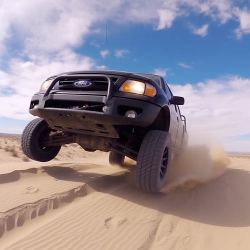 Black Ford Ranger Supercab Edge Jumping Dune in Winter