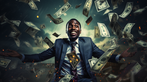 Excited black man with money