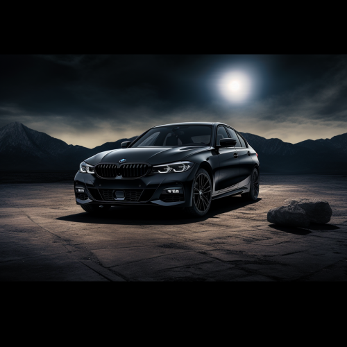 Sleek black BMW driving on the moon