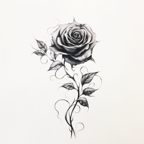 Black Rose Sketch with Swirls
