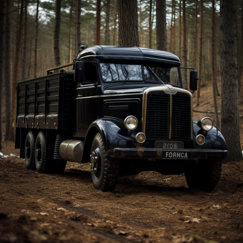 Black Scania truck in the forest