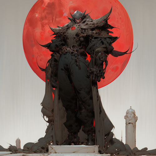 Person in Black Suit Facing Red Moon