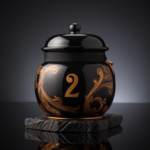 Golden question mark on black supplement pot