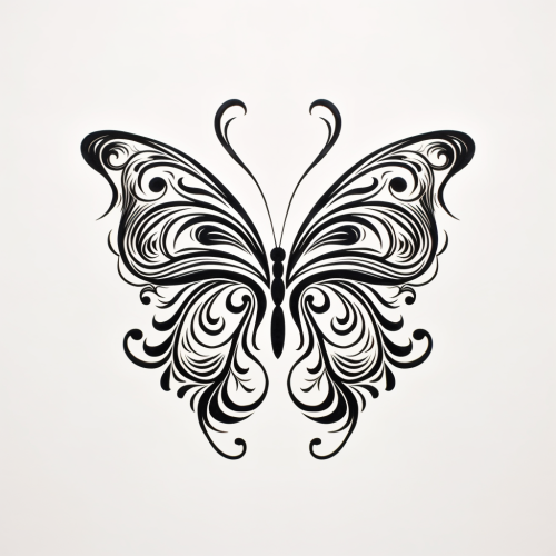 Simple black tribal butterfly on white background