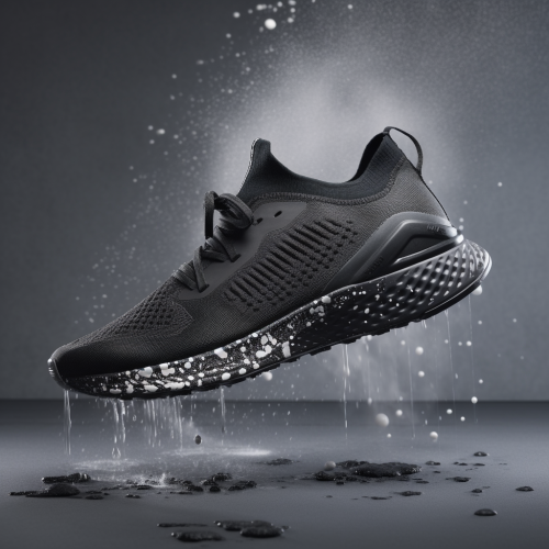 Black performance running shoe floating