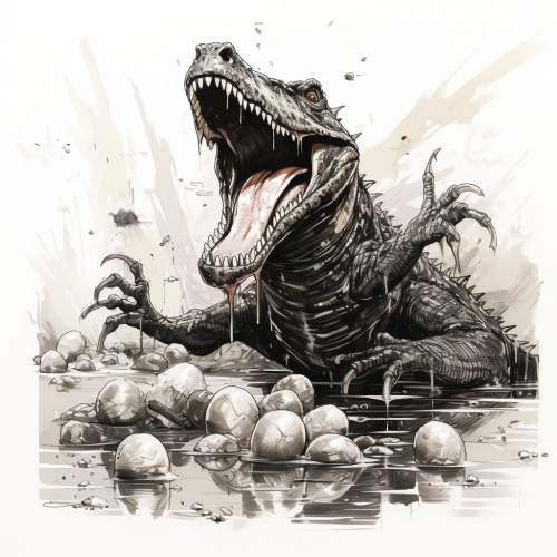 comic D&D style swamp alligator eggs