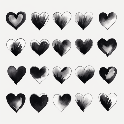 Black White Watercolor Valentine's Day Hearts