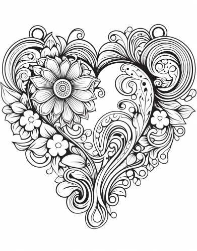 Black and White Mandala Hearts Coloring Design