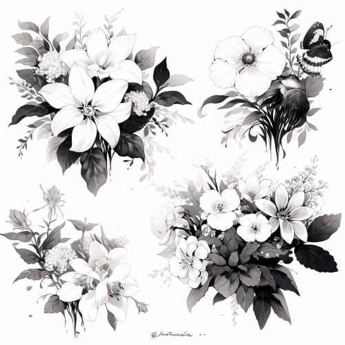 Beautiful black and white flower sketch composition