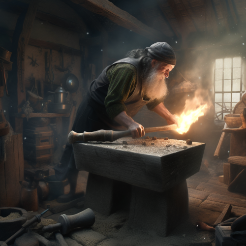 Blacksmith hammering anvil with precision Blacksmith hammering anvil with precision