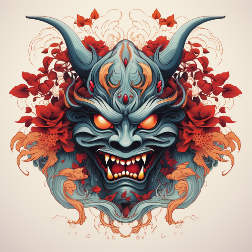 Traditional blackwork Japanese tattoo of Hannya mask