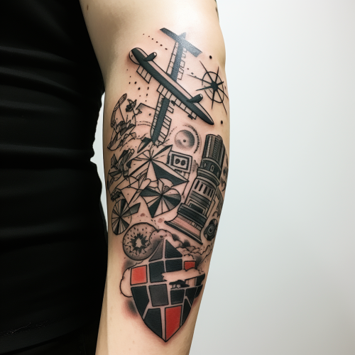 Abstract blackwork airplane tattoo design