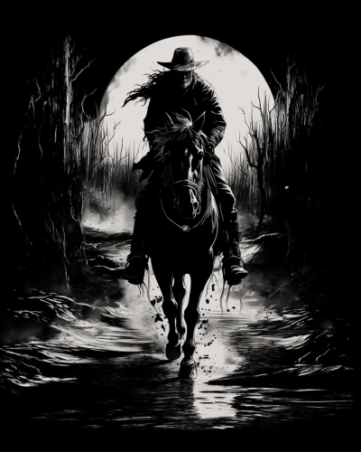 Spooky black and white illustration on a dark background