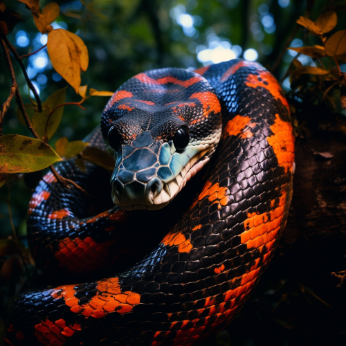 Beautiful Blck-Orange Fire Anaconda in Amazonas