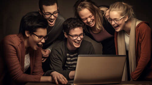 Blind group using laptop