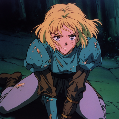 Blonde anime Joan of Arc in battle armor